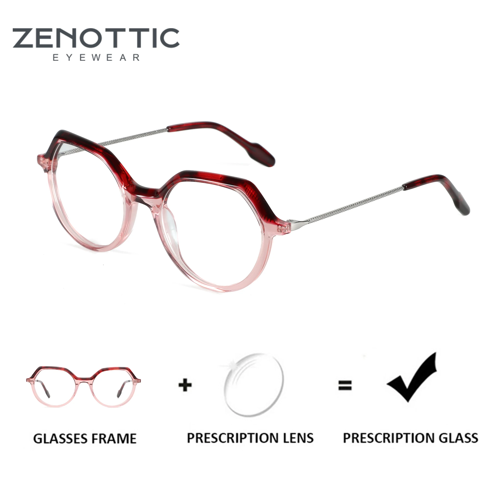 ZENOTTIC Women Fashion Polygon Progressive Prescription Eyeglasses High-Quality Acetate Myopia Round Optical Glasses