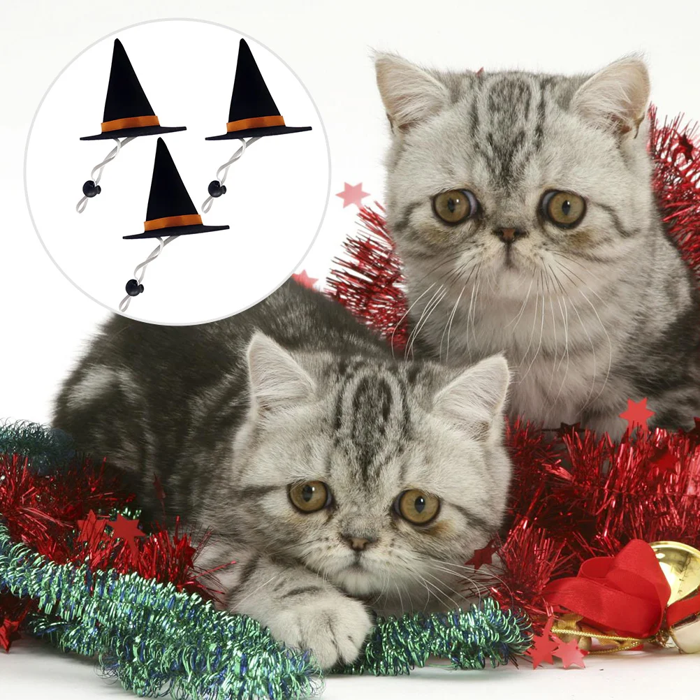 

3Pcs Witch Hat Hat for Pets Adjustable Size Comfortable Material Festive Design Halloween Party Costume Accessory 4.5cm