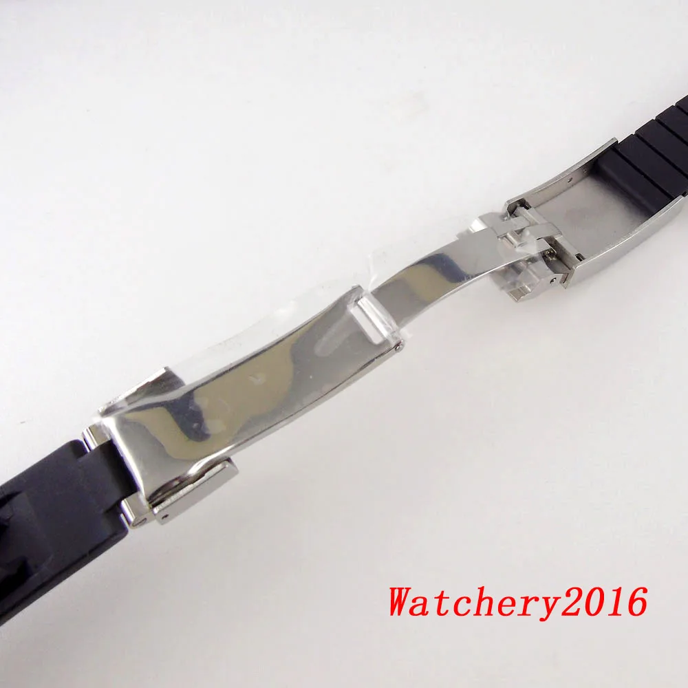 Black Rubber Watch Strap for 40MM NH35 Watch Case 20mm Width Black 316L Stainless Steel Folding Buckle Link