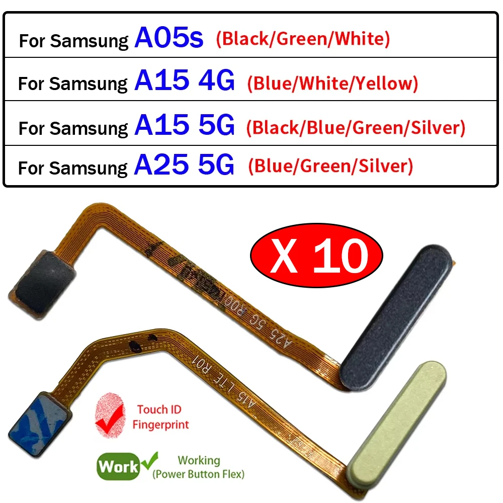 

10Pcs/Lot, Fingerprint Sensor Home Return Key Menu Button Flex Cable For Samsung A05s A15 A25 4G 5G