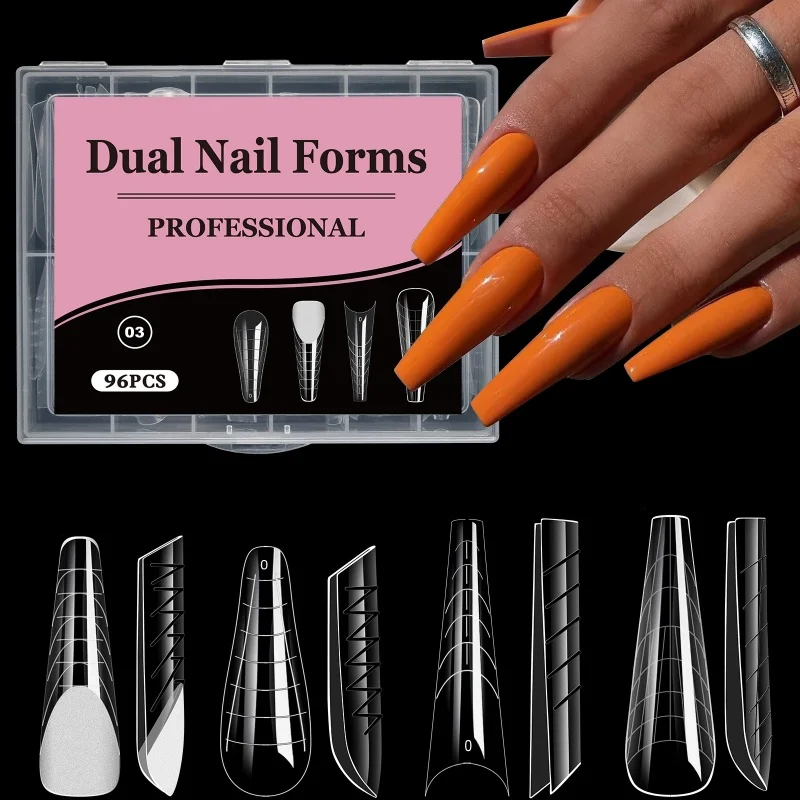 96pcs/Box Dual Forms False Nails Tips Sets For Gel Extension 4 IN 1 Quick Building French Nails Mold SoftManicure Tools