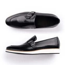 Amazing Black Deluxe Men's Casual Shoes Cow Leather Loafer Male Monk Strap Buckles Daily Footwear Fashion Exquisite Dress Shoes