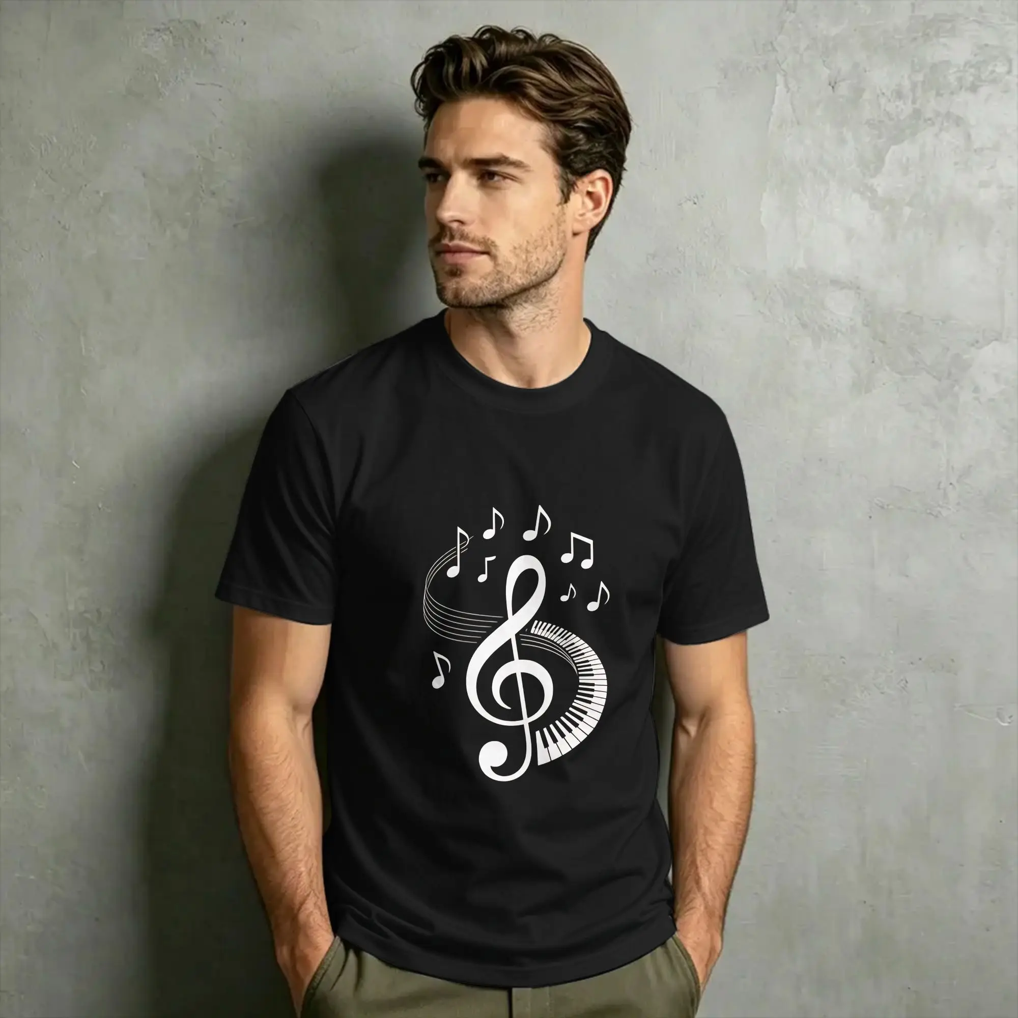 Minimalist Piano Key Treble Clef Cotton T-Shirt For Man Beach  Vintage T Shirts O Neck Trendy Cool Tee Wholesale Clothes