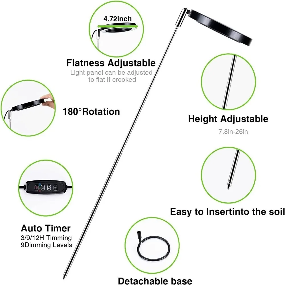 Height/Angle Adjustable LED Plant Grow Light Timer Full Spectrum Full Spectrum Lamp Dimmable USB Ring Grow Light Indoor