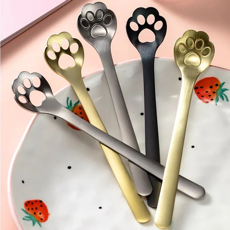 Creative Cute Cat Dog Claw 304 Stainless Steel Spoon Hollow for Ice Cream Coffee Tea Dessert Spoon Kitchen Tableware Accessories