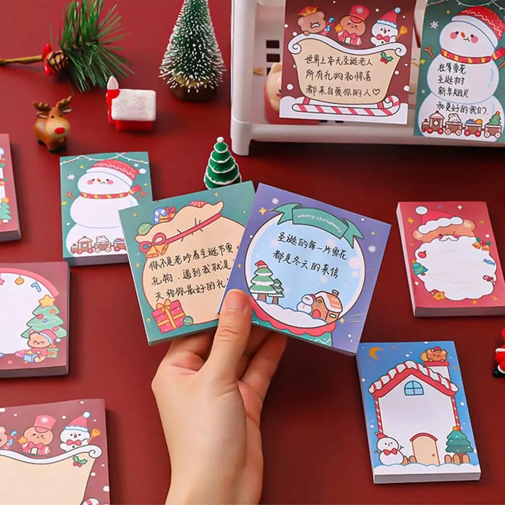 50 Sheets Cute Santa Notepad Paper Self-Adhesive Office Supplies Message Notes Writing Paper Sticky Notes Christmas Memo Pads