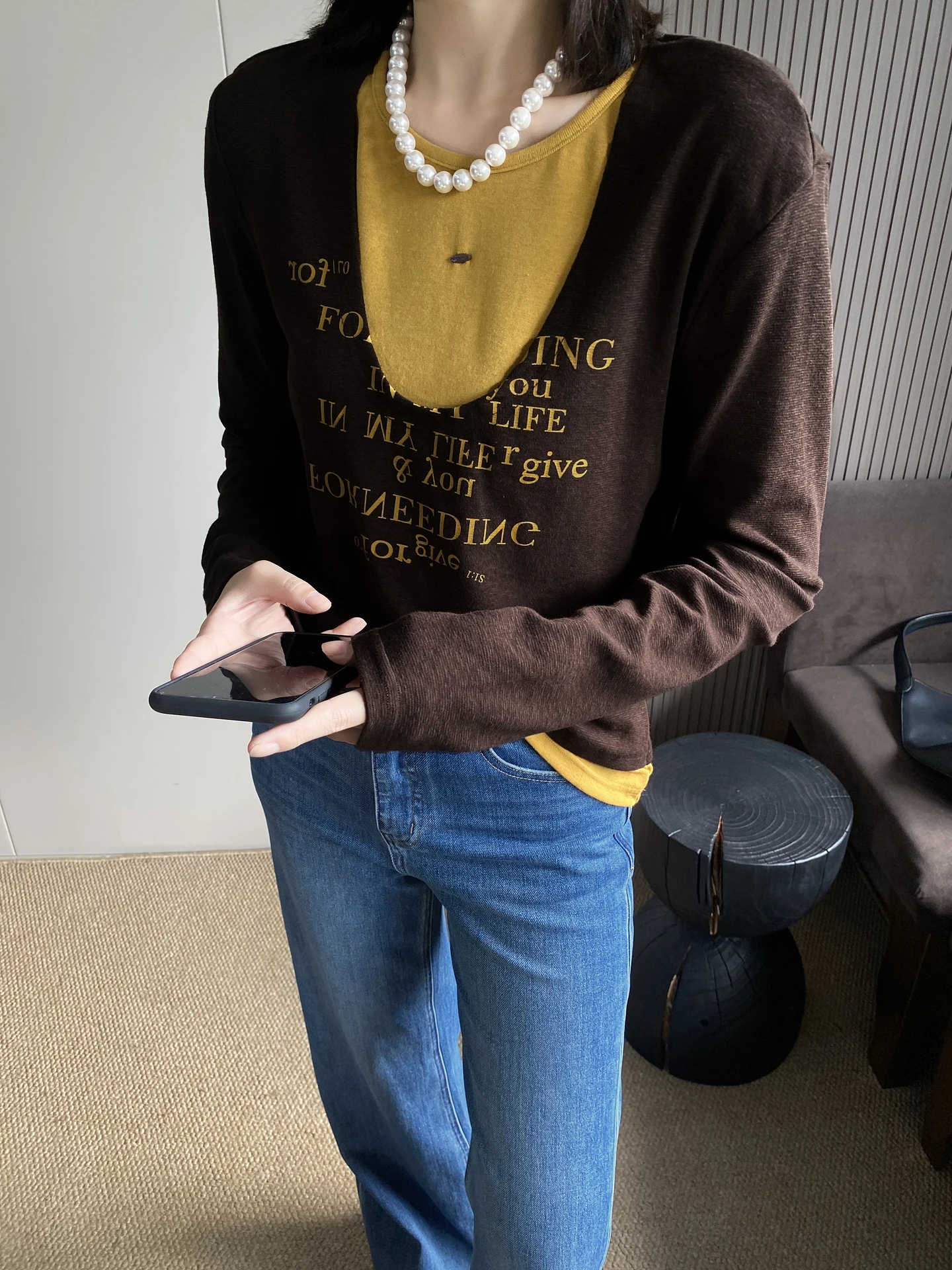 

Американский свободный женский топ с принтом и вставками, модный, осенний, новый, дышащий, комфортный, с круглым вырезом...