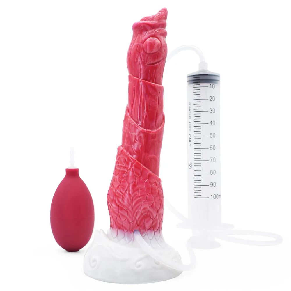 18Large Dog-Knotted Ejecting Dildo Soft Silicone G-Spot Prostate Anal Plug with Ejaculation Function Strong Suction Cup Sex Toy