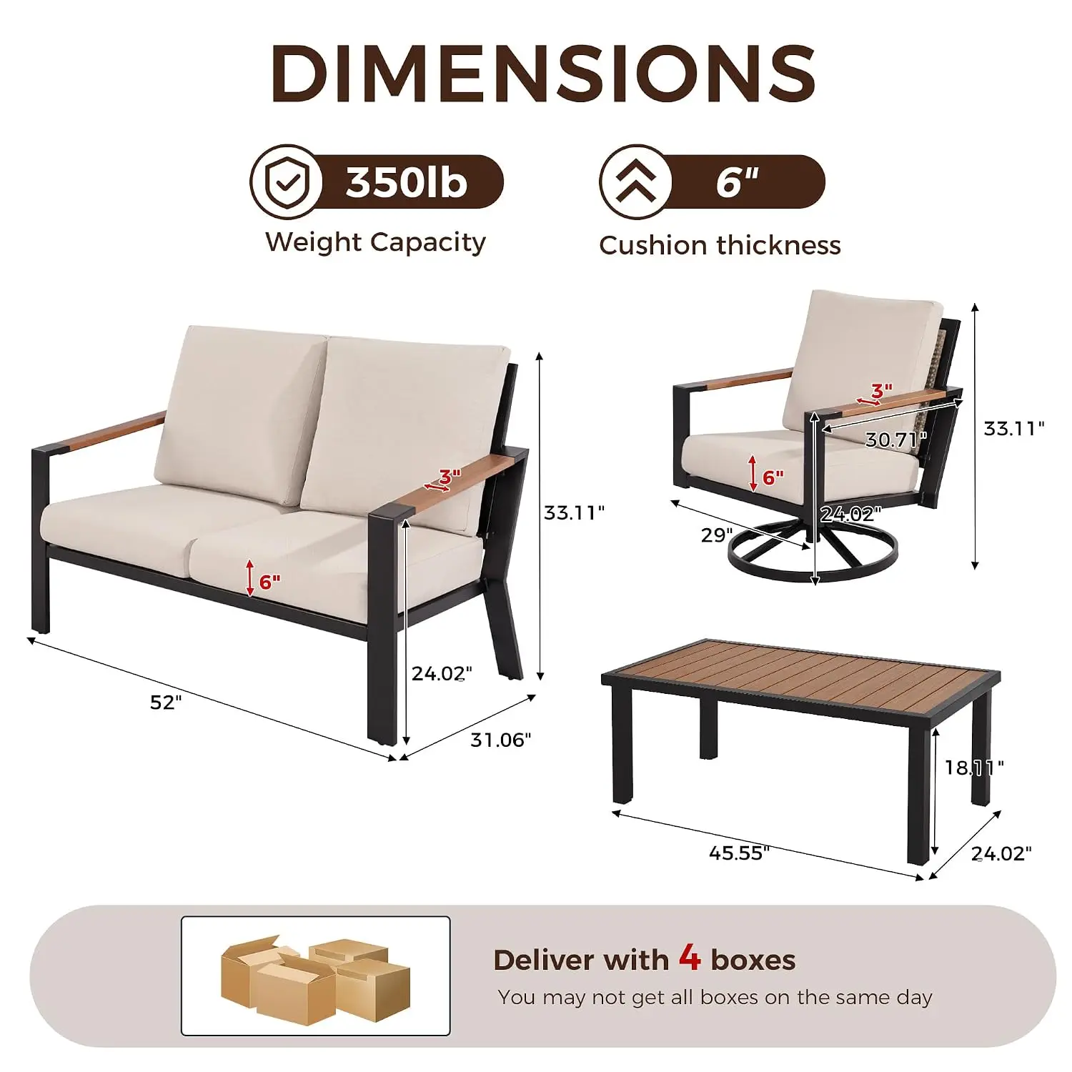 4-Piece 4-Piece Patio Sofa Set With 2 Swivel Rocker Chairs, Outdoor Garden Seating, Steel Frame, Weather Resistant, Customized - Aliexpress Deal