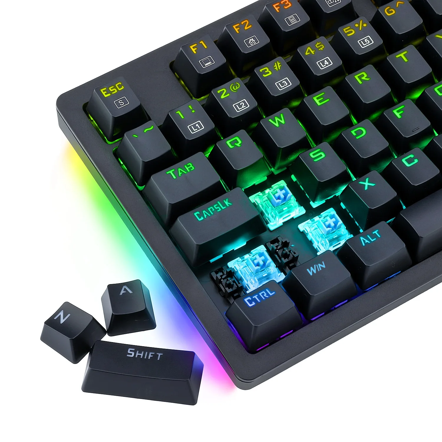 E-YOOSO K620 RGB Teclado mecánico para juegos con cable USB Negro Intercambio en caliente Interruptor azul Retroiluminación LED 87 Teclas Gamer Teclado impermeable para PC de negocios Computadora portátil