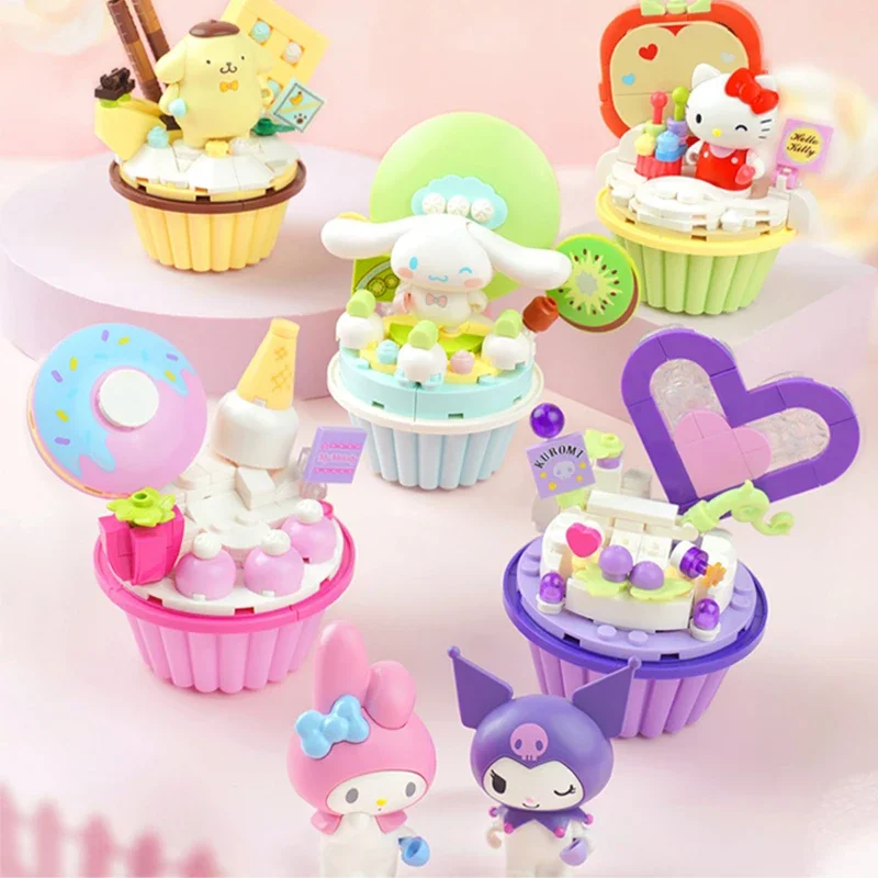 Sanrio Cartoon Cake Building Blocks Kuromi Hellokitty Cinnamoroll Melody Model Bricks Desktop Decoration Toy Youth Gifts