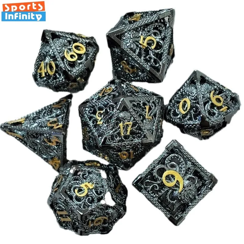 7 قطعة/المجموعة المعادن جوفاء الرقمية مجموعة نرد DND COC RPG متعدد السطوح مجلس لعبة تشغيل مجموعة النرد حفلة الترفيه DND مجموعة نرد #4