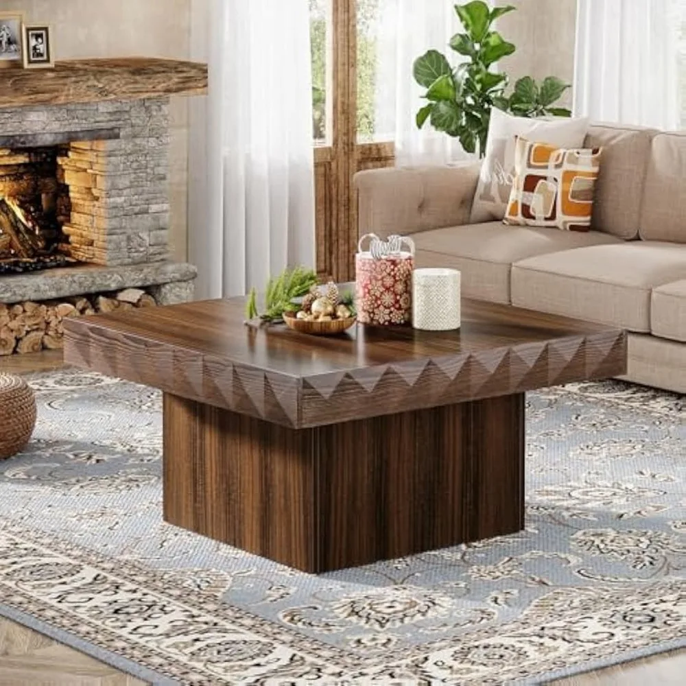 

Living room square coffee table, 35.4-inch wooden coffee table, modern central table, walnut wood