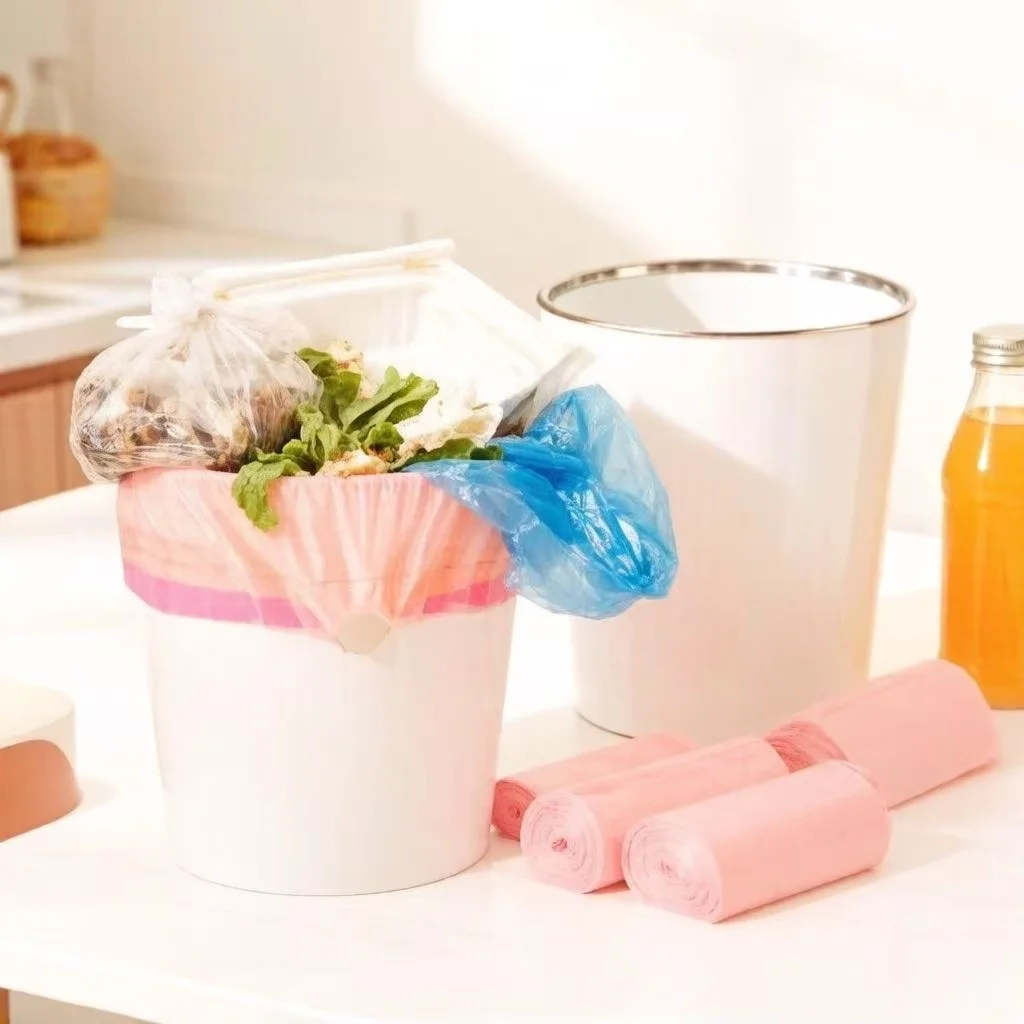 

50 штук в рулоне, розовые мешки для мусора с завязками, 45x50 см, герметичные, с бесшовным дном, для кухни и ванной комнаты