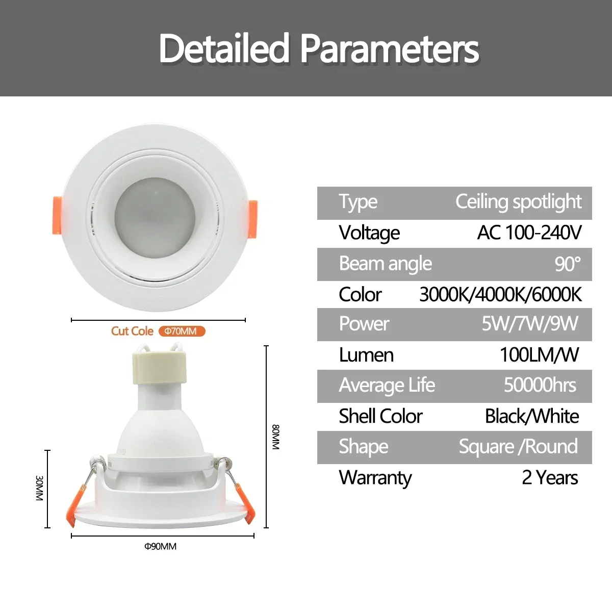 Imagem -02 - Economia de Energia Led Teto Downlight Ângulo de 90 Graus Projetores Giradores Ajustáveis Alto Lúmen Gu10 Ac110v 230v Pcs 10 Pcs 20 Pcs 9w