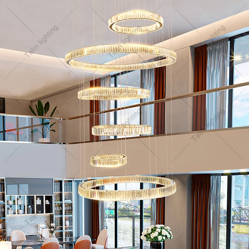 

Decorative Chandeliers Ceiling Pendant Lights Modern Design Circle Ring Long Led Crystal Chandelier Modern