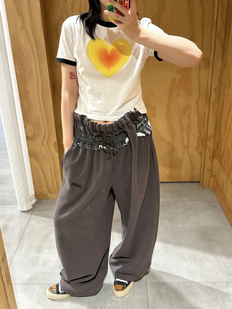 

High Waist Elastic Dstring Design Sports Pants ex Casual Loose Fit Cotton Pants Youthful Dync Sle All Season Wear