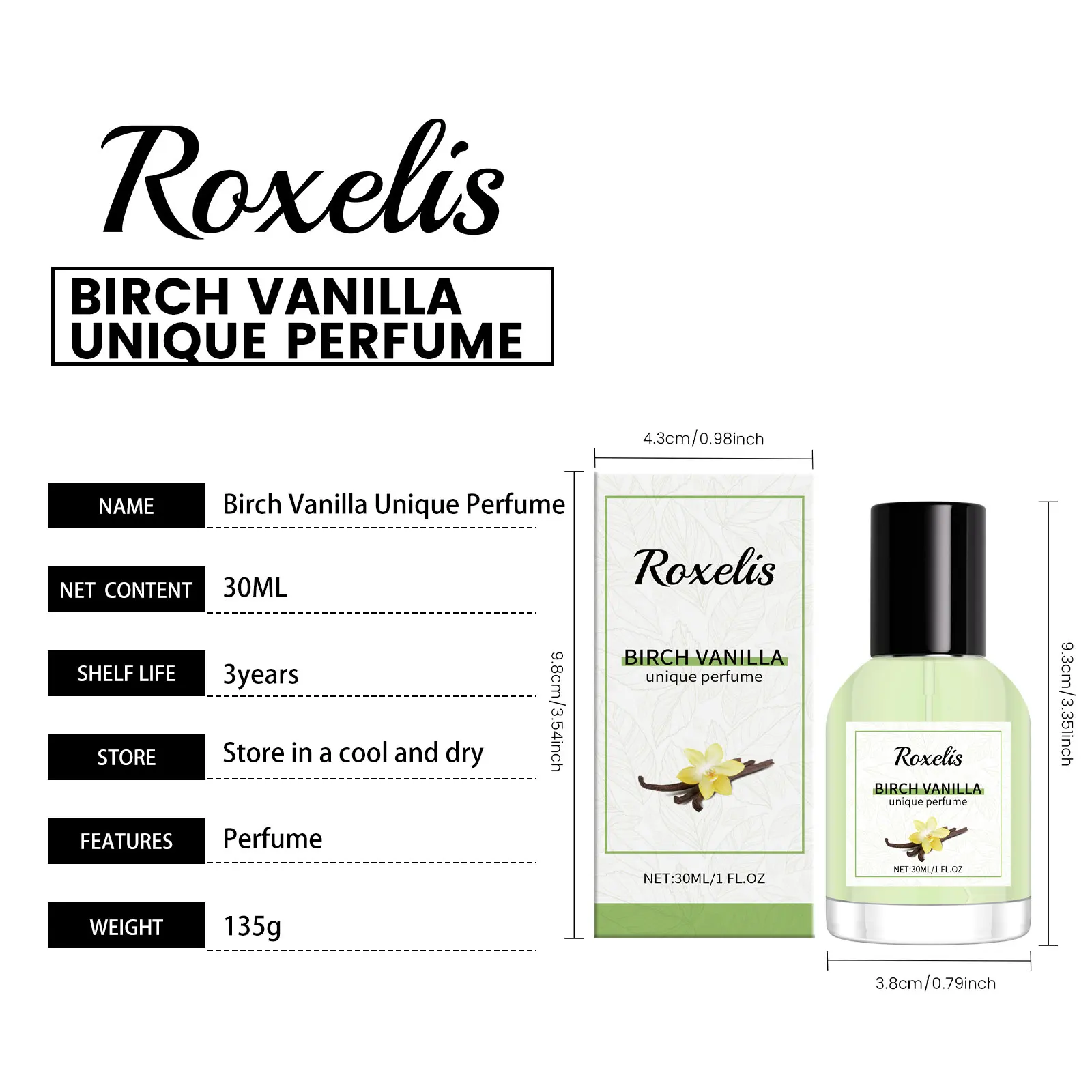 Roxelis Birch Vanilla Unique Fragrance Date Charm Perfume Birch Vanilla Light Fragrance Elegant Charming Portable Perfume