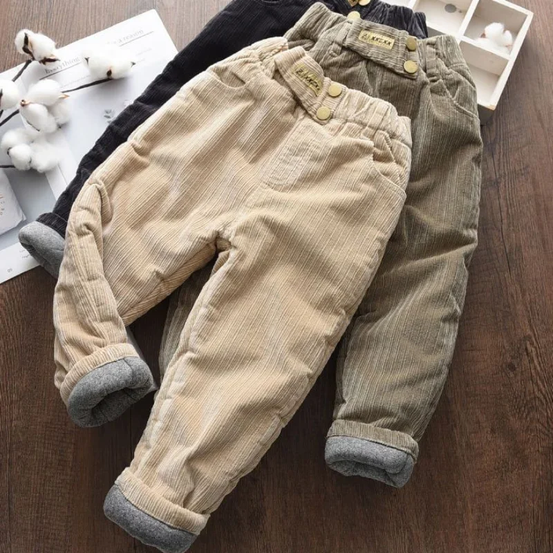 Winter Kids Solid Fleece Cargo Pants for Boys Thicken Warm Sweatpants 2+y Young Child Clothes  Autumn Girl Ankle Length Trousers