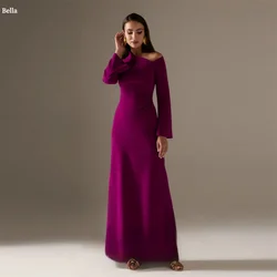 Bella Customized Rose Red Slanted Shoulders Long Sleeves robes de soirée Four-Way Stretch Party Dresses Ankle-Length Prom Dress