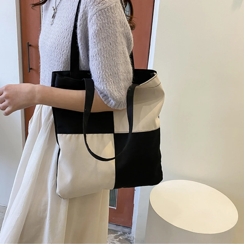 Sac à main géométrique carré en toile pour femmes, sacs à bandoulière, fourre-tout de rangement écologique, réutilisable pour filles