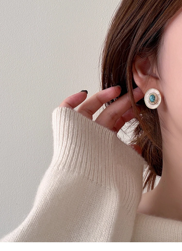 2026 Ovale Natürliche Muschel-Türkis-Ohrstecker für Damen Vintage Vergoldet Kubischer Zirkonia Böhmischer Eleganter Alltagsschmuck Geschenk – Detail 8
