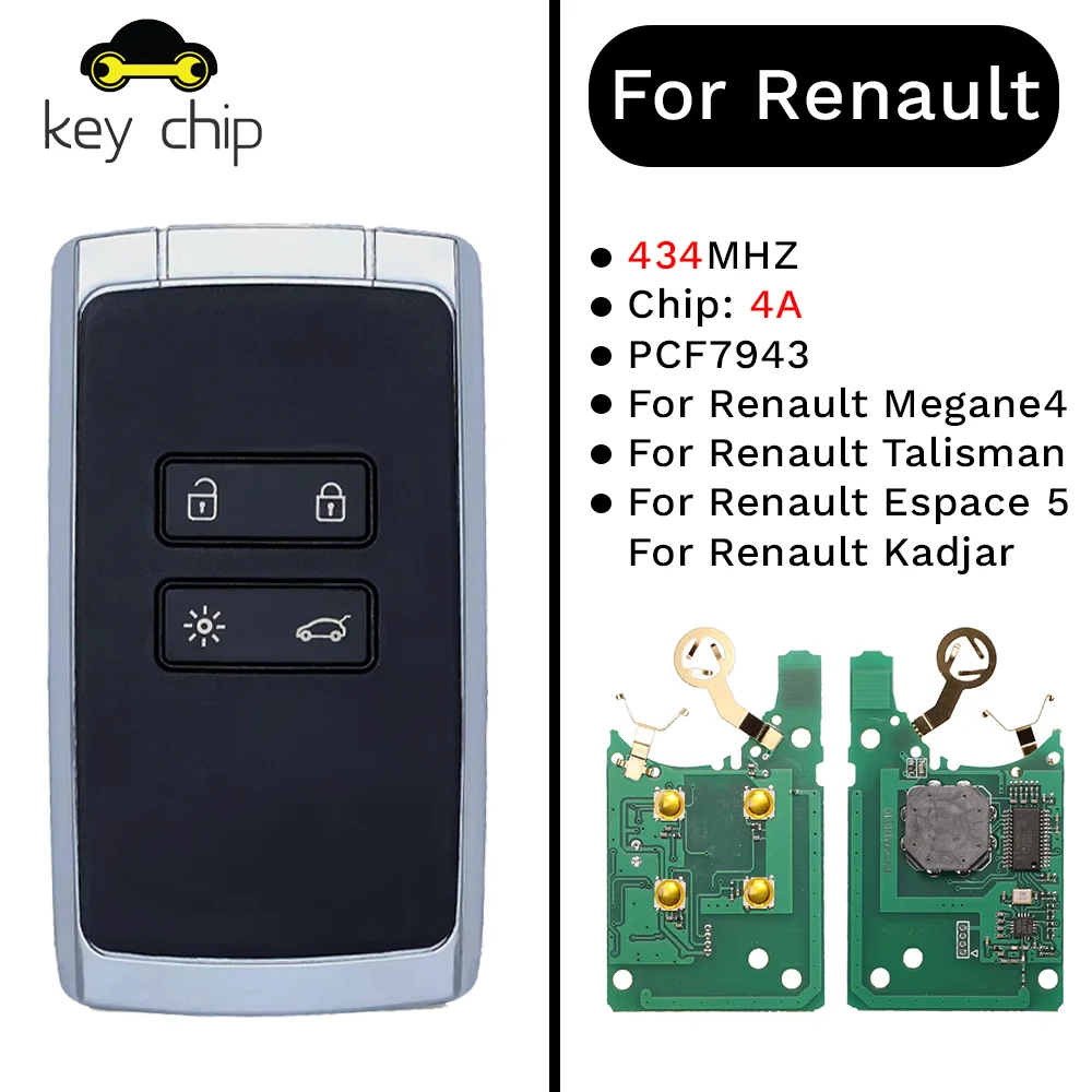 Keychip 4A pcf7953M Remote car key shell case replacement 4button for Renault Megane Kadjar Espace Talisman smart keyless cover
