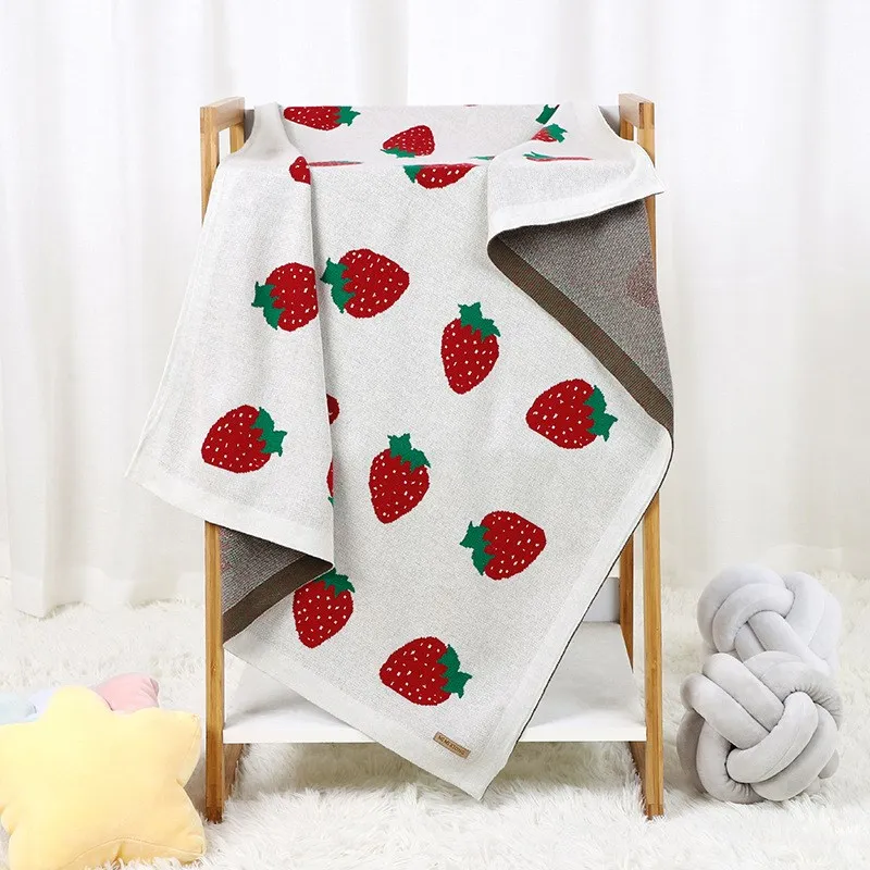 Baby Blankets Knitted Super Soft Newborn Infant Cotton Stroller Sleeping Covers  Strawberry Toddler Girls Boys Sofa Crib Quilt