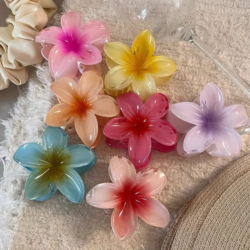 2025 neue hawaiianische Farbverlaufs-Haarspangen für Damen, Blumen-Haarklammern, Hai-Haarnadeln, Urlaub, Strand-Stil, Haarnadeln, Haar-Accessoires – Detail 5