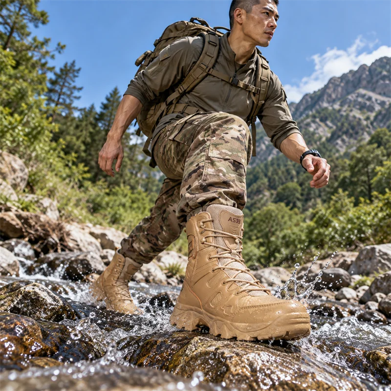 Men's High-Top Outdoor Boots Autumn Winter New Style Climbing Mountain Off-Road Tactical Boots Large Size Comfortable Shoes