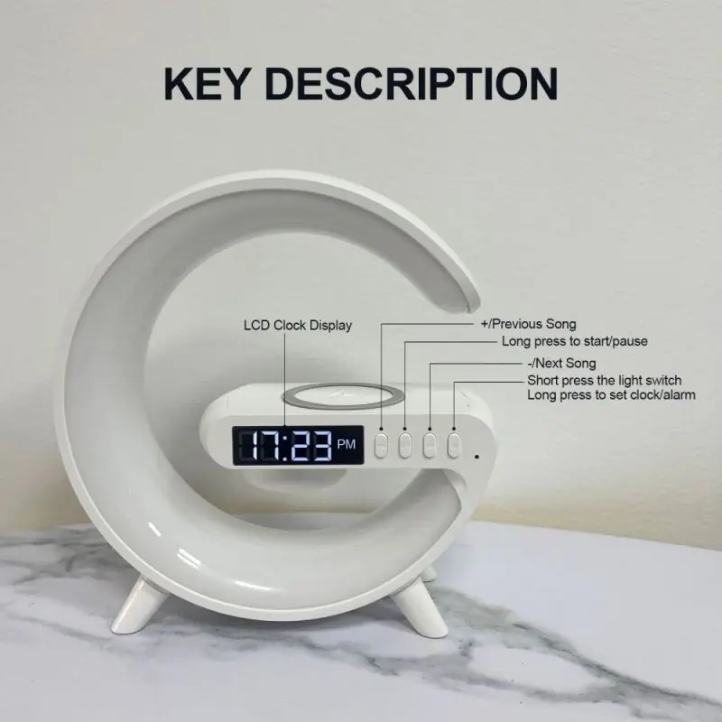 USB Power Wireless Charger Bluetooth Speaker RGB Night Light Clock Alarm Clock Decoration for IPhone Samsung Xiaomi Huawei G63