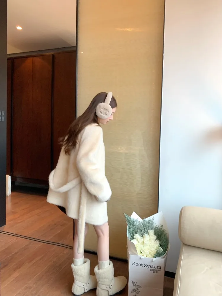 

YUYEE Luxury Woolen Jaet Women's Faionable Warm Top Straight Hair Series 00 Wool Casual Sle Long Sve Mid-Length