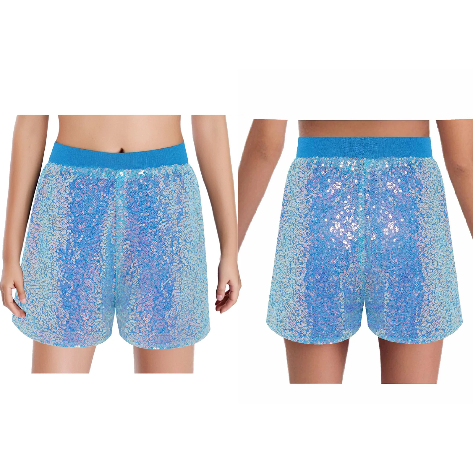 

Kids Girls Elastic Waistband Sparkly Sequin Jazz Hip Hop Dance Shorts Bottoms for Dance Party Performance Theme Party Streetwear