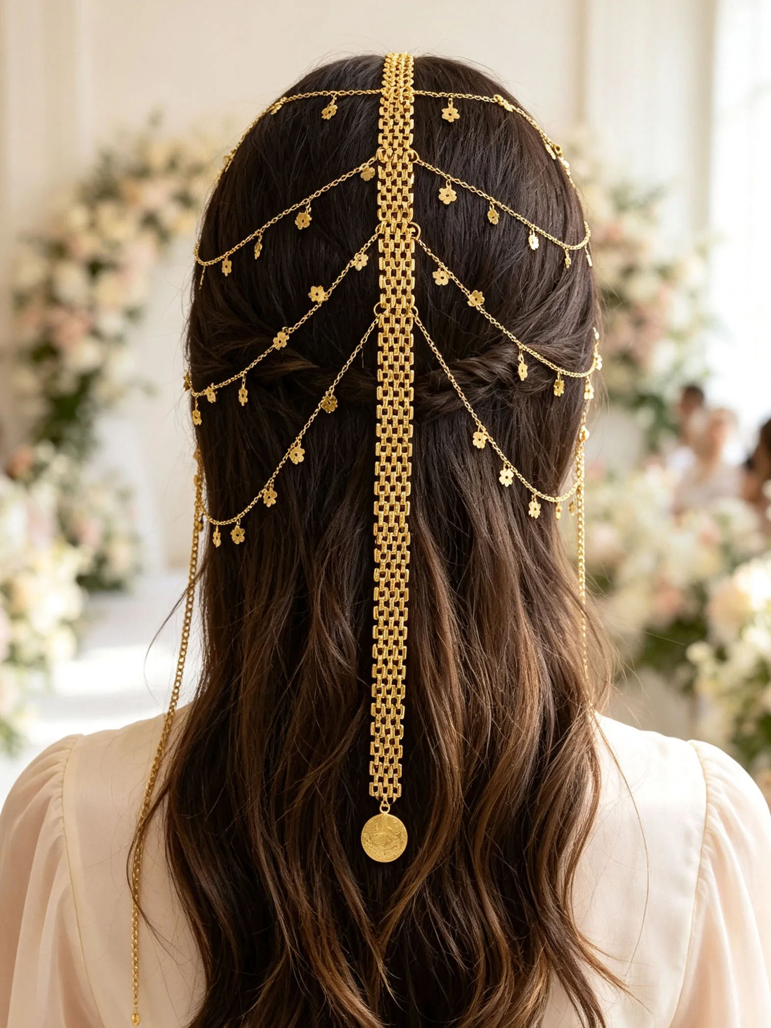 Ethnic Exotic Luxury Golden‑Tone Alloy Multi‑Layer Tassel Head Chain Women Dance Performance Accessory For Wedding Party