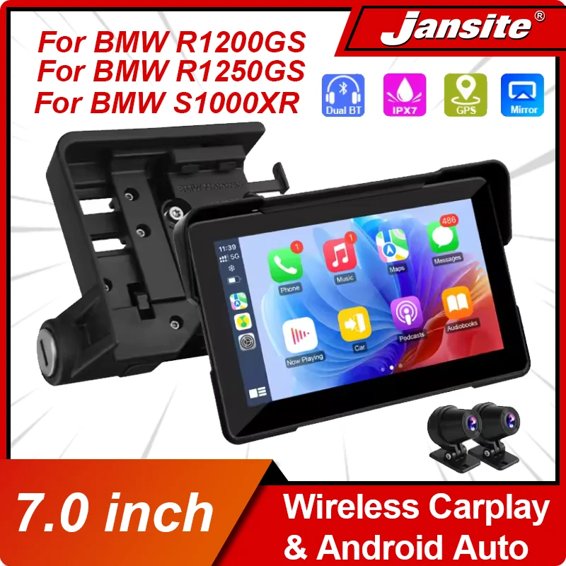 For BMW R1200GS ADV/ R1250GS ADV/S1000XR 7 inch Motorcycle Carplay GPS Navigation Wireless Carplay Android Auto Dual Bluetooth