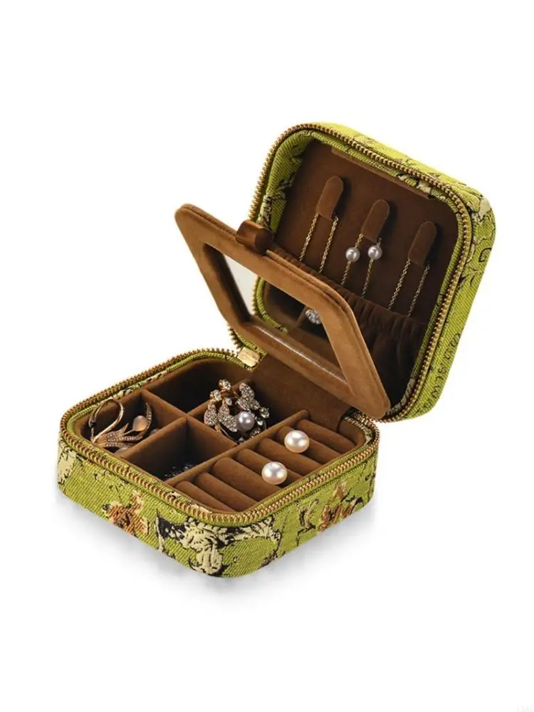Elegant Jewelry Travel Case with Multiple Sections Soft Fabric Portable Storage for Earrings Necklaces Rings