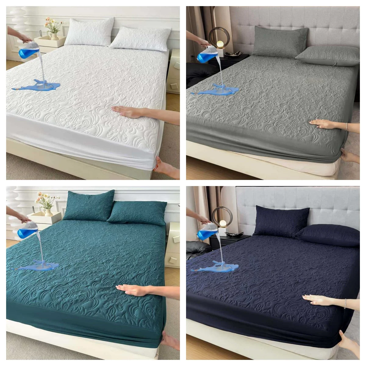 Quilted Waterproof Mattress Protector Queen King Size Anti-Bacterial Thick Fitted Sheet Bed Pad Cover 3PCS/Set with pillow case