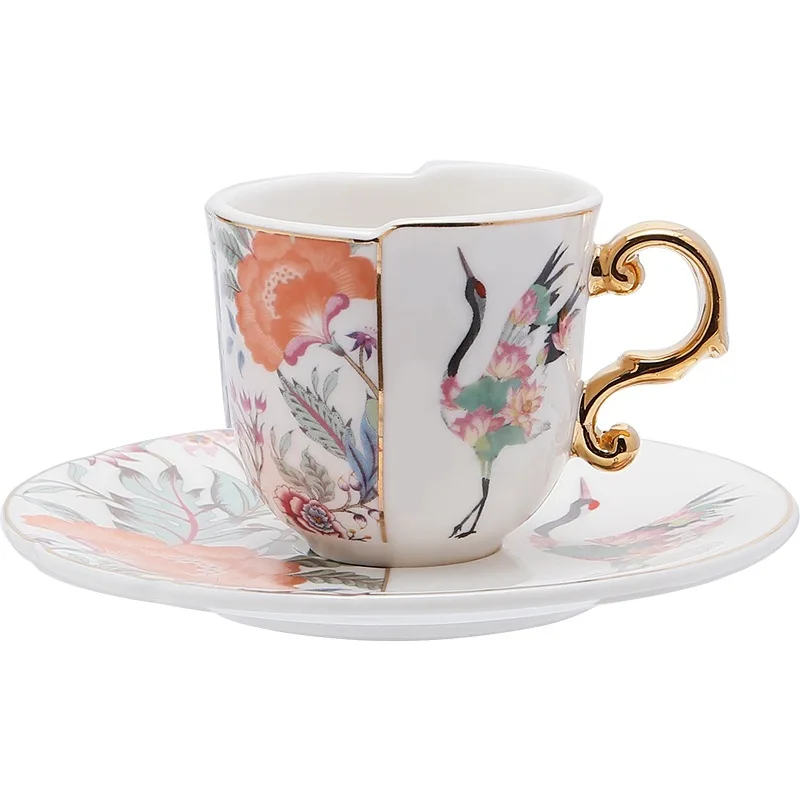 

New Chinese Style Chinese Western Style Irregular 2-piece Coffee Cup Dish Italian Espresso Ceramic Coffee Cup Afternoon Tea Cup