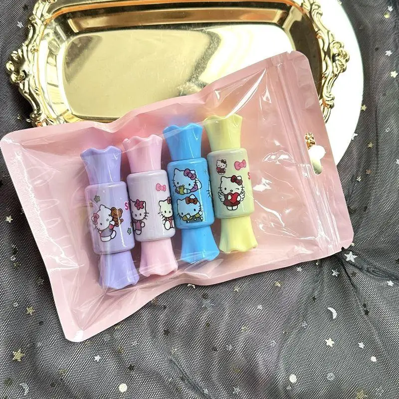 4Pcs Genuine Kawaii Sanrio Hello Kitty Lipstick Cute Cartoon Waterproof Lipstick Moisturizing Lip Gloss Cosmetics Creative Gift