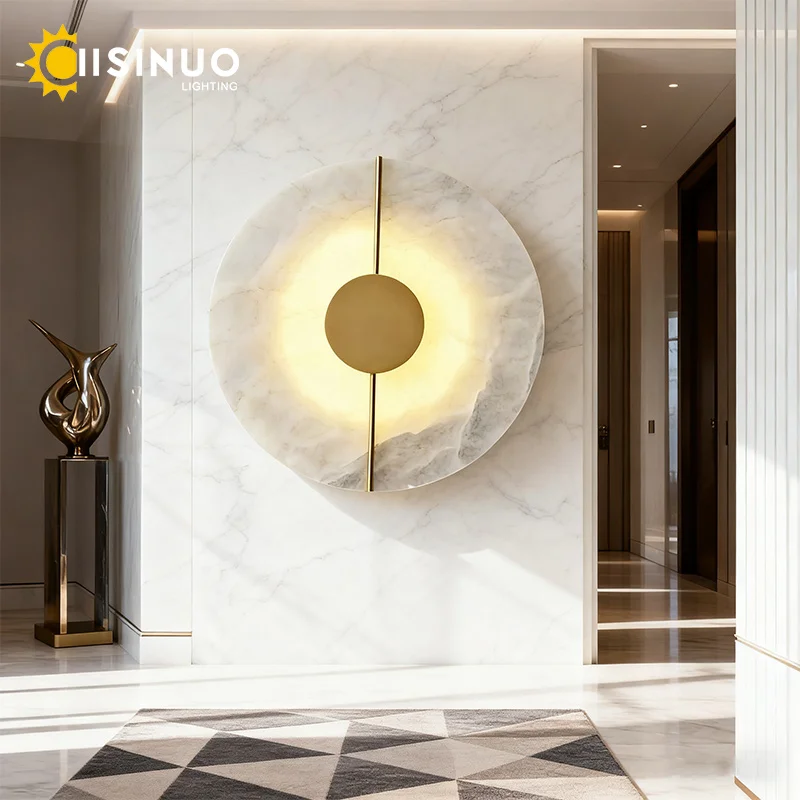Luxury Alabaster Wall lamp Marble Stone Bedside Light D20cm Round LED Indoor Home Decor lighting or Living room Bedroom Corridor