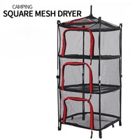 Outdoor Foldable Sun Drying Net Four Layers Storage Basket Fish Camping Drying Rack Hanging Basket Drying Frame