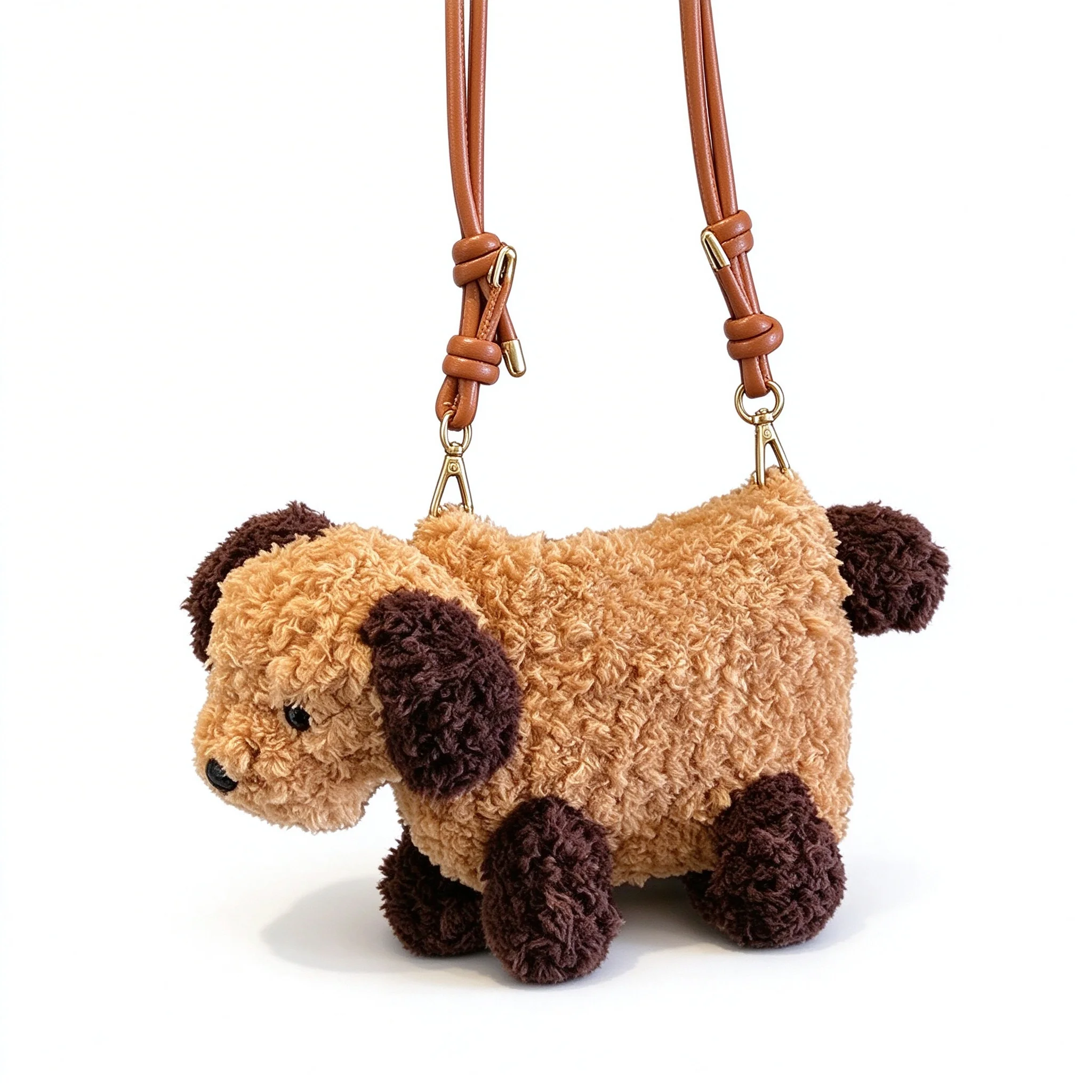 Beige Brown Cute Kawaii Brown Plush Crossbody Bag Cartoon Dog Autumn and Winter Fuzzy Shoulder Phone Purse for Women Girls