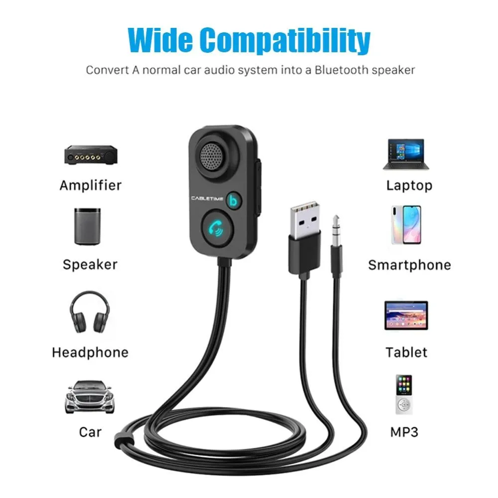 Car Bluetooth-compatible Transmitter AUX Audio 3.5mm Wireless Adapter Bluetooth Receiver 5.1 for Car Amplifier Speaker Headphone