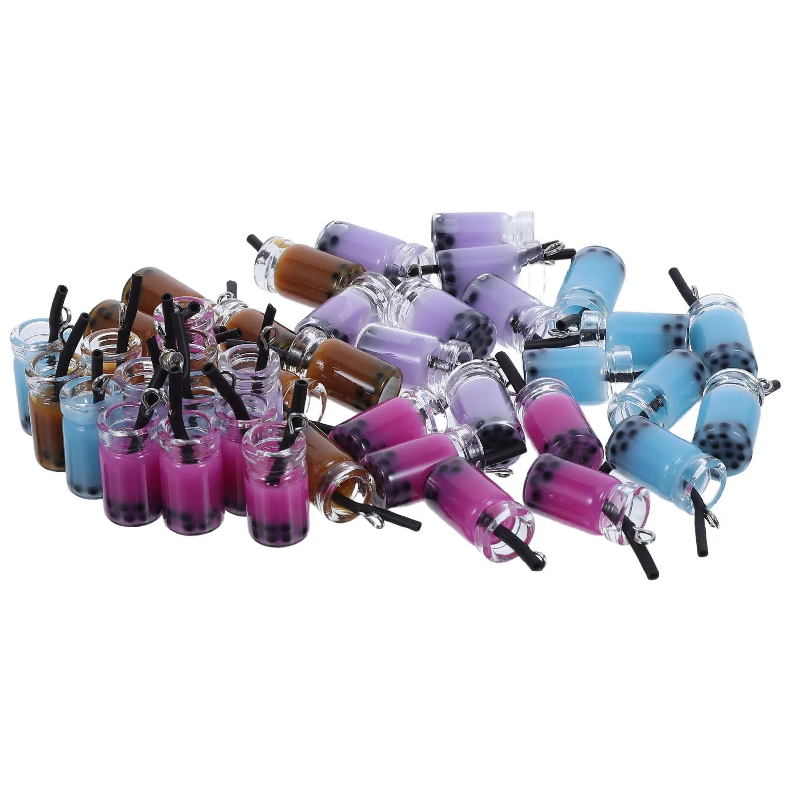 40Pcs Simulation Milk Tea Charms Bubble Tea Pendant Aesthetic Keychain Backpack Decor Resin Craft Gift Simulation Food Pendant