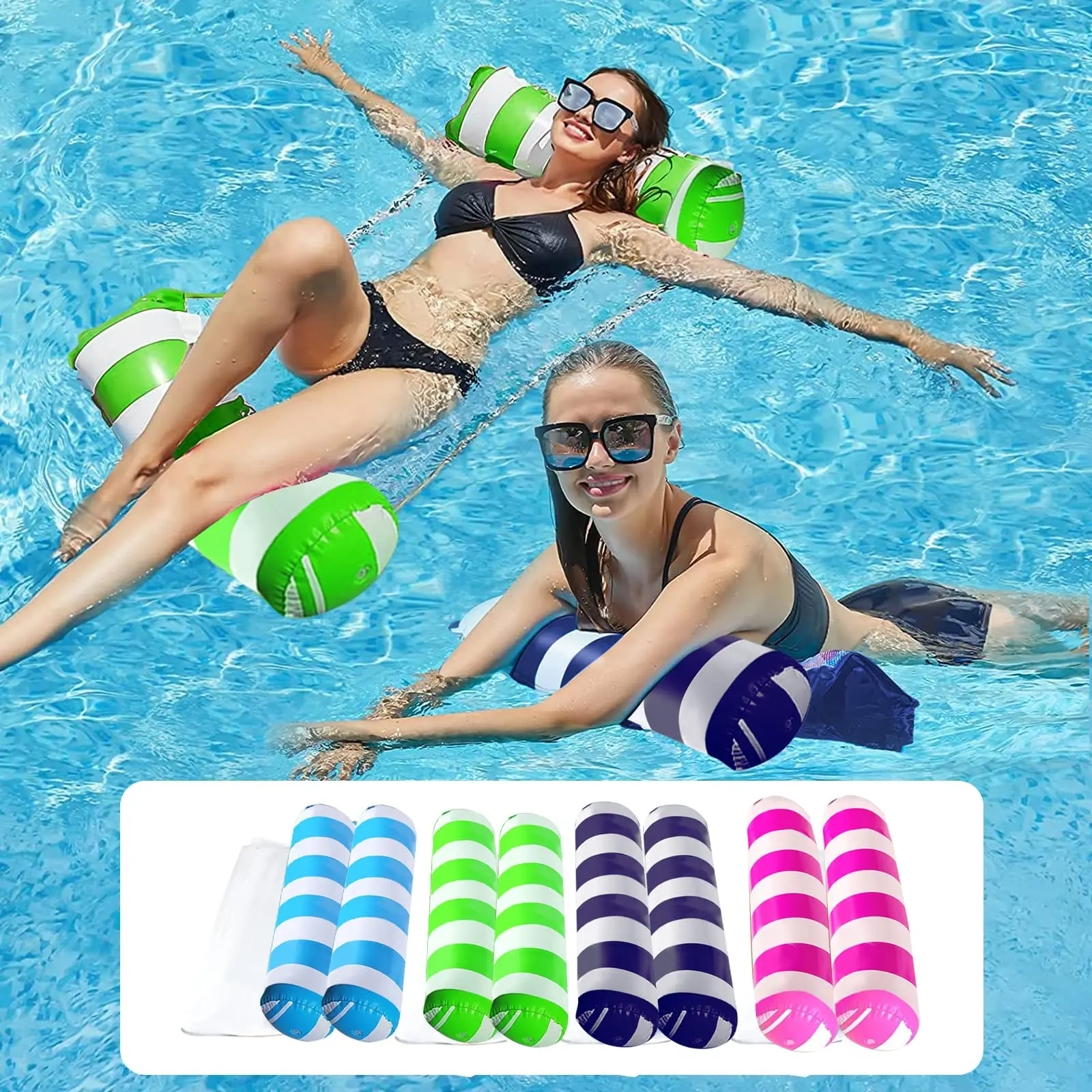 

4pcs Inflatable Float Hammock floaties for adults for Poolside Lounging Swimming Pool Loungers Beds Foldable Striped Parties