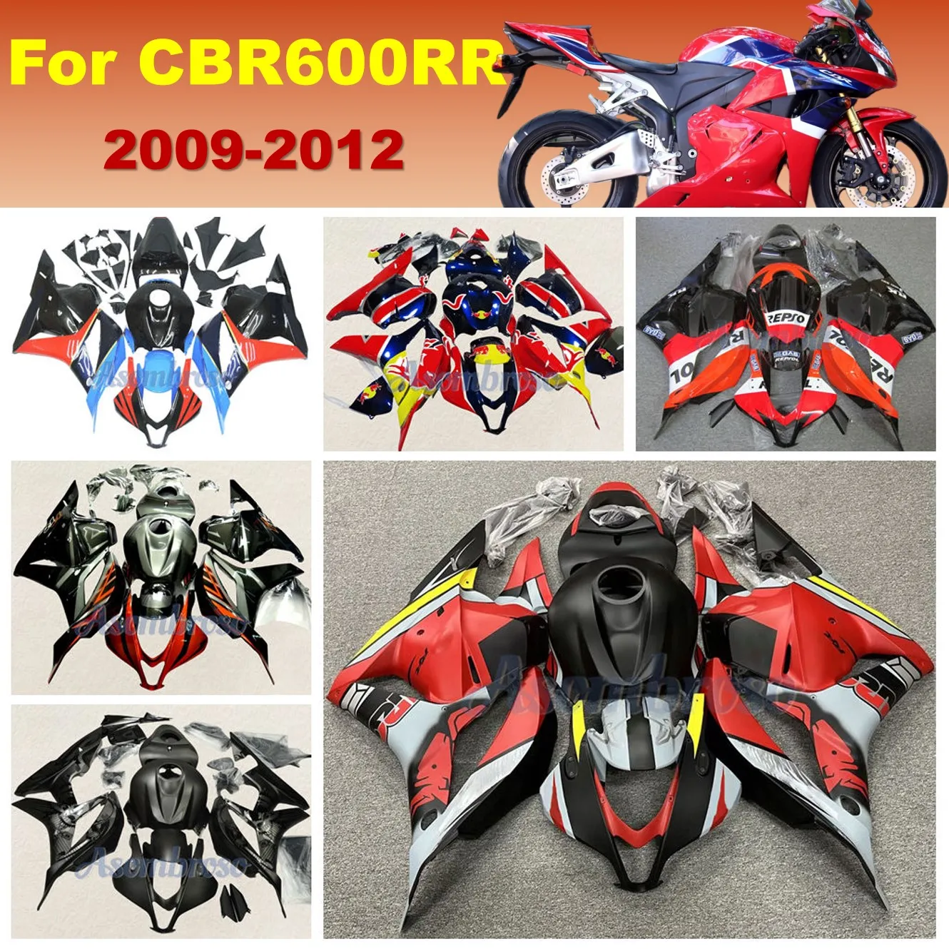 For Honda CBR600RR 2009 2010 2011 2012 Matte Black Red Bull Shell Fairing kit cbr 600rr f5  CBR 600 RR ABS Injection Fairings