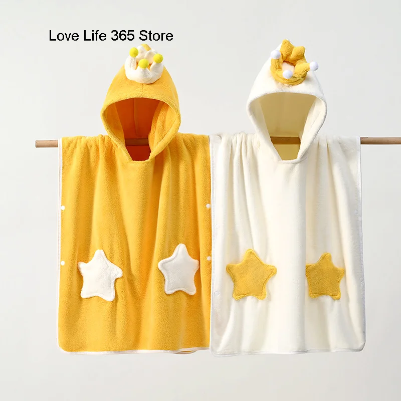 

Coral Fleece Absorbent Hooded Cloak Children's Baby Bath Towels Cape Super Soft Absorbent Crown Cartoon Bathrobe Blanket