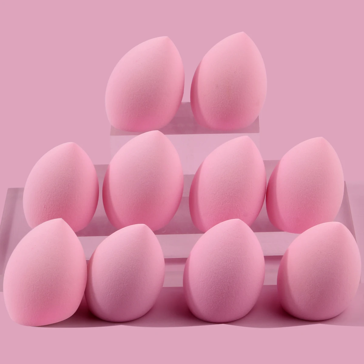 Esponja de corte diagonal rosa super macia, ovo de beleza, uma ferramenta de maquiagem facial que inchaço na água sem colar em pó com 10 peças