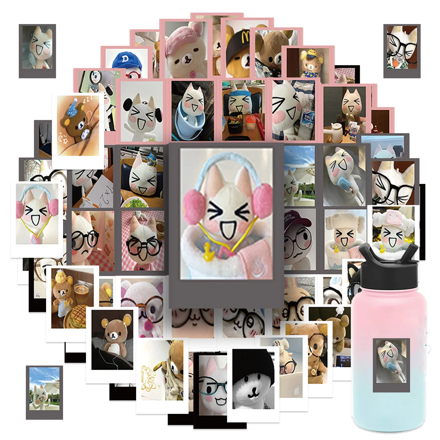 64 Stück Doro Cat Bear Vinyl-Aufkleber, niedliche Tier-Designs für Telefon, Laptop, Motorrad, Desktop, Motorrad-Zubehör