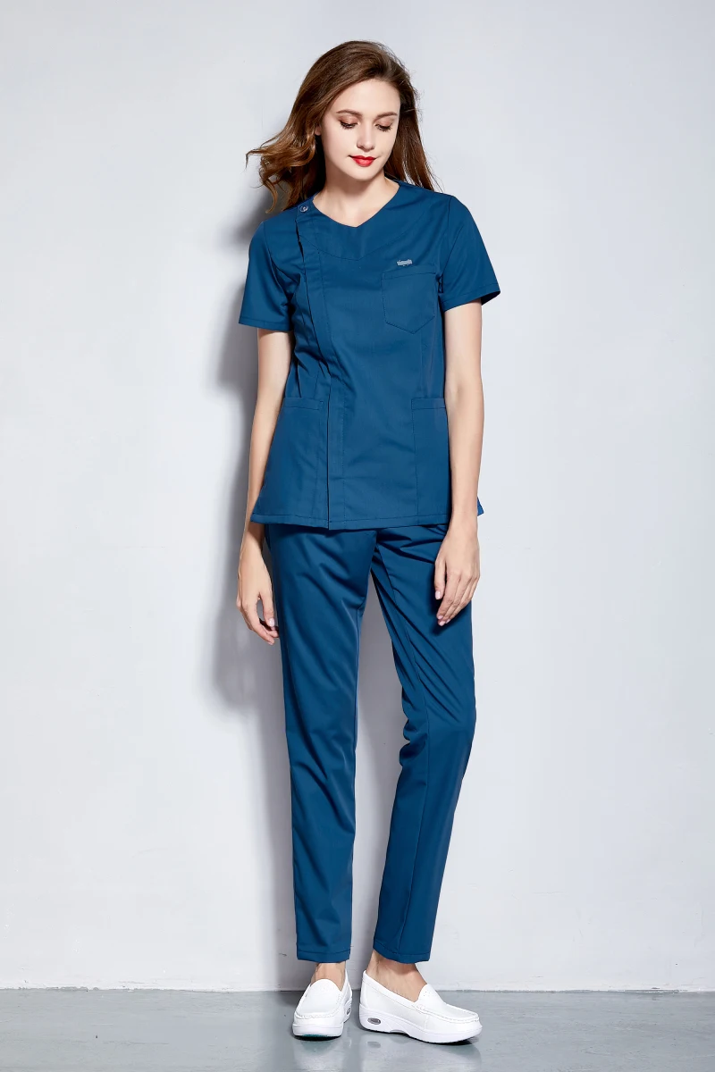 Summer Front Side Zipper Opening Nurse Uniform Women Short Sleeve Hair Beauty Skin Caring Working Overall Dental Medical Clothes